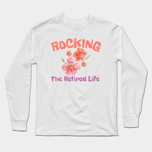 Rocking The Retired Life Orange and Hibiscus Flower Long Sleeve T-Shirt